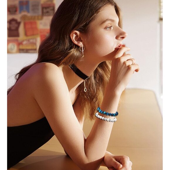 12Pcs Gemstone Beaded Stretch Bracelets Set Unisex Crystal Stone Jewelry - Picture 4 of 7